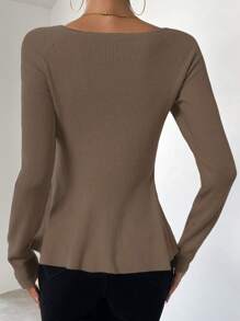 Chiquease Của phụ nữ Cổ Trái tim Áo len Với Raglan - Màu nâu  Mocha - Xem 2
