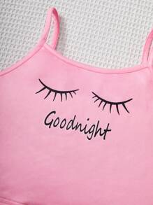 SHEIN 青少女針織字母印花背心和針織純色短褲貼身家居服套裝 - 粉色 - 查看 3