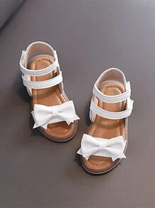 1pair Girls' Cute Bowknot Decorated Flat Sandals For Kids - White - View 3