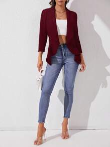 SHEIN Tall Khăn quàng Mở Mặt trước Áo vest - Màu Đỏ Sâu - Xem 3