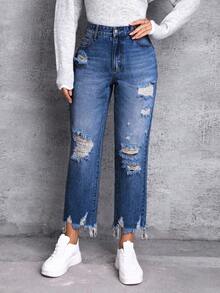 SHEIN Distressed Denim Jeans - Dark Wash - View 4