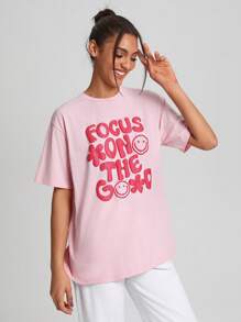 The Digital Disco 女款字母印花短袖 T 卹 - 淺粉色 - 查看 1