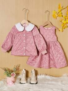 Chica Joven de cuello bobo de manga farol Cazadora & Vestido