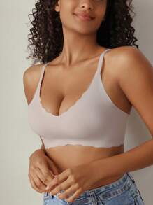 SHEIN Women's 3pcs Seamless Bra Set With Scalloped Edge - Multicolor - View 4