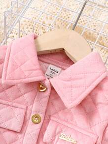 SHEIN Young Girl Fashionable Three Piece Set With Diamond Textured Pattern - Pink - View 4