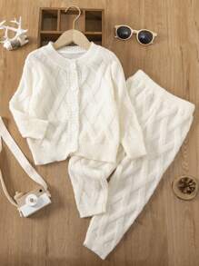 Baby Girl Solid Cardigan & Knit Pants - Apricot - View 1