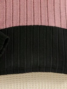 SHEIN 年輕女孩新款圓領長袖拼色肋織T恤 - 彩色 - 查看 3