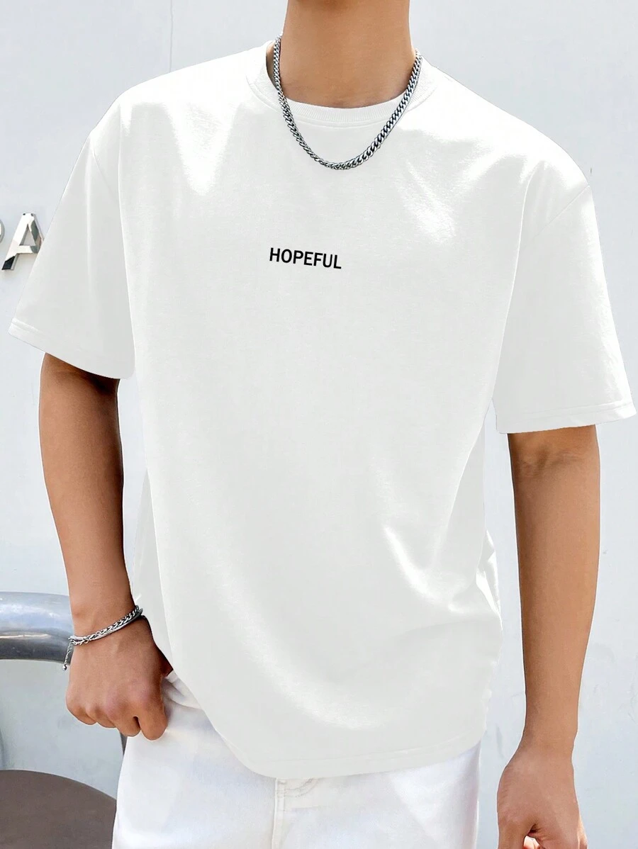 Manfinity Hypemode Áo thun nam cổ tròn tay ngắn dáng rộng có in chữ - trắng - Xem 1