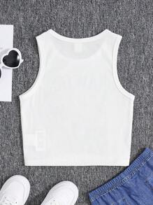 SHEIN Áo ba lỗ dệt kim không tay phong cách đường phố thể thao của Tween Girls - trắng - Xem 2