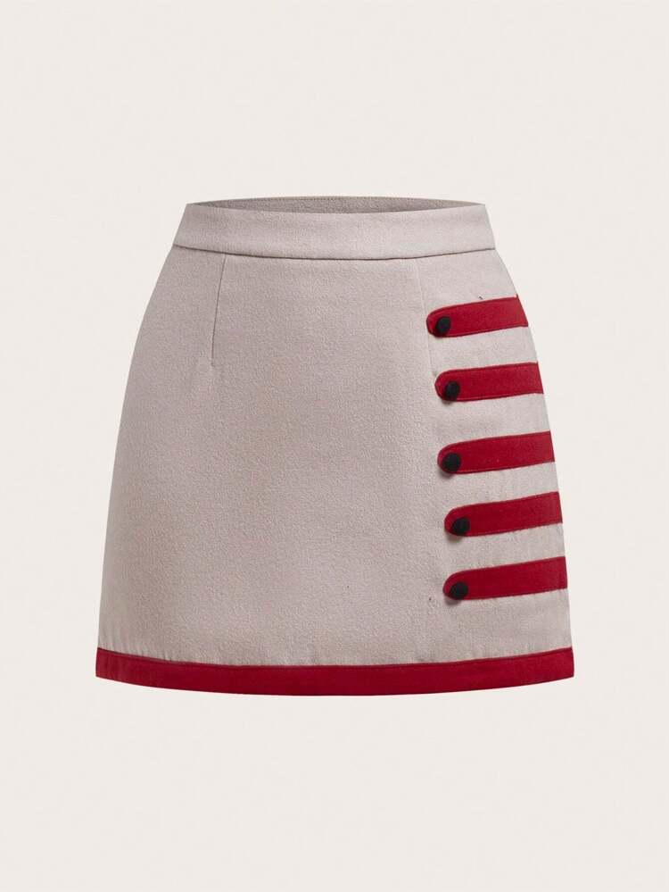 Button Detail Split Hem Skirt