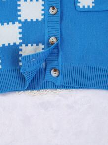 嬰兒男童色塊釦扣羊毛衫 - 藍色 - 查看 7