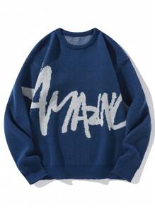 Aesthetic Post Suéter Tipo Jersey Con Estampado De Letras Para Hombre - azul real - Ver 1