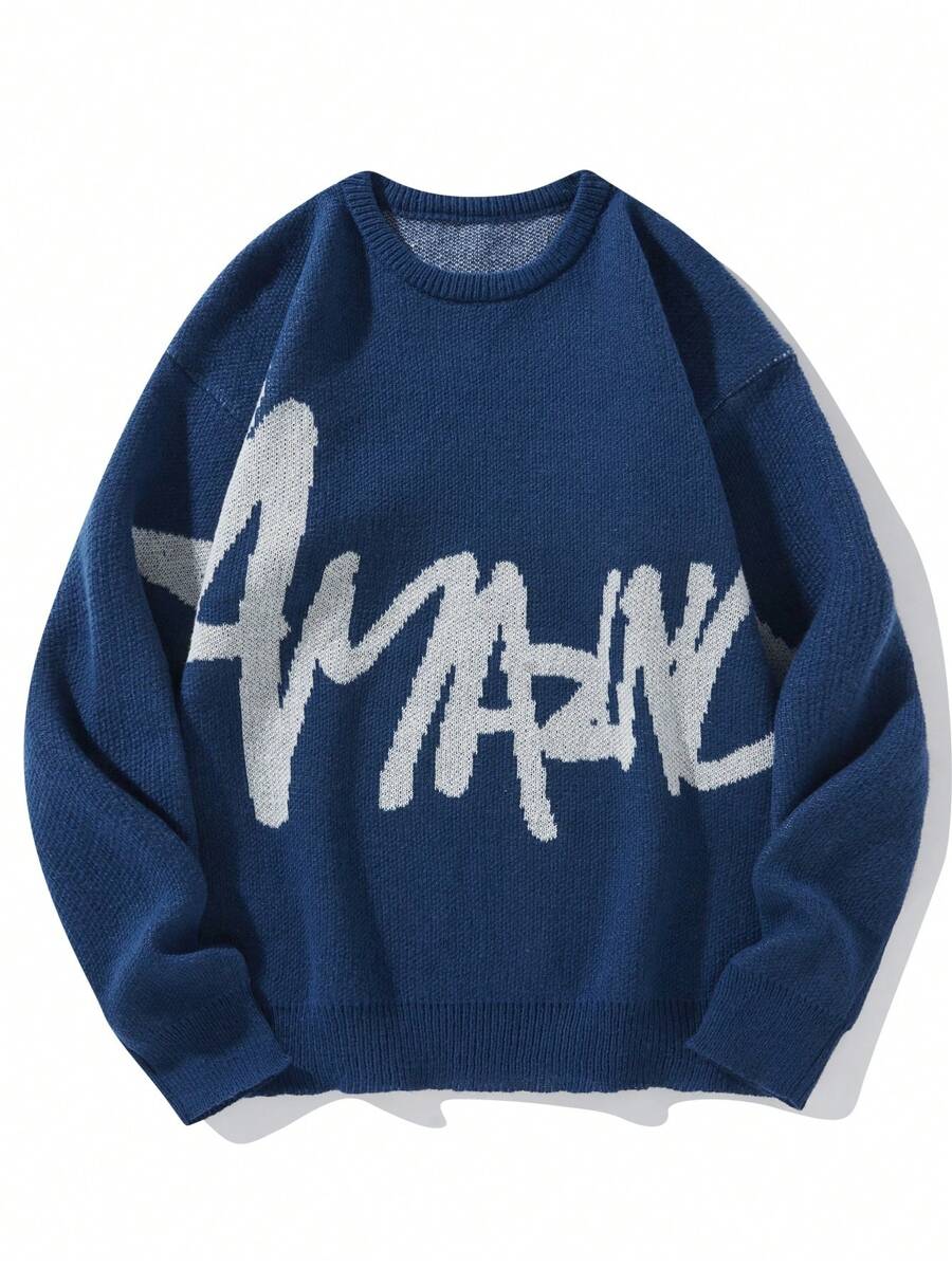 Aesthetic Post Suéter Tipo Jersey Con Estampado De Letras Para Hombre - azul real - Ver 1