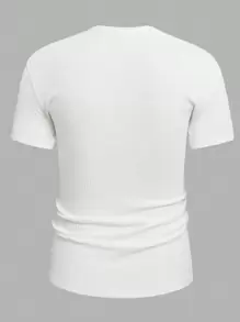 Manfinity Homme Áo thun nam cổ bẻ tay ngắn màu trơn, đi chơi, tặng chồng, áo thun Henley trơn - trắng - Xem 2