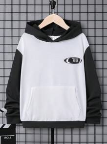 SHEIN Tween Boy Letter Graphic Two Tone Hoodie - White - View 2