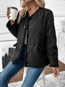 EMERY ROSE 女式磨边夹棉大衣 冬季秋季女士服装 - 黑色 - 查看 3