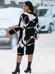 Calvaya Hơn Mẫu đồ họa Thả vai Sweater & Knit Skirt - Đen và trắng - Xem 2