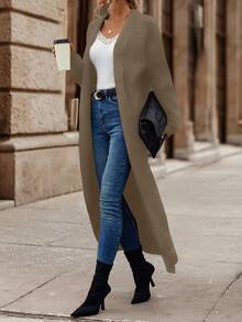 SHEIN LUNE Long Shawl Collar Stylish Cardigan - Maroon - View 6