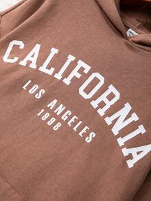 Teen Girl Letter Graphic Drop Shoulder Hoodie & Sweatpants - Khaki - View 7