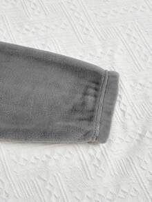 青少年女孩素色法蘭絨睡衣套裝 - 灰色 - 查看 4