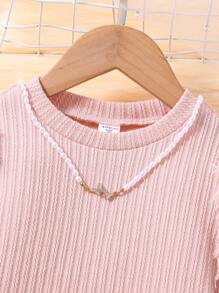 SHEIN Vestido De Punto Acanalado Con Mangas Peludas Para Niña Joven - Rosa Pálido - Ver 6