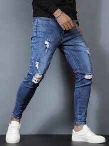 Manfinity Homme Men's Skinny Washeded Distressed Denim Jeans