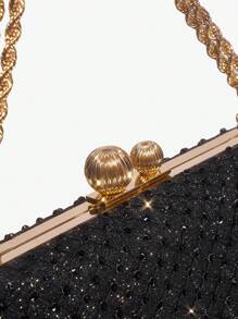 SHEIN SXY 奢華,優雅,閃爍華麗的鑽石裝飾黑色晚宴手拿包,適用於派對,舞會,約會,生日 - 黑色 - 查看 6