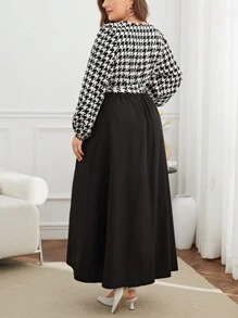 SHEIN Privé Robe Ceinturée Style Portefeuille Pied-de-poule De Grande Taille