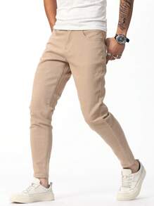 Manfinity Homme 男士簡約純色休閒修身窄腳牛仔褲 - 卡其色 - 查看 6