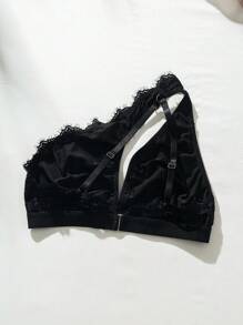 SHEIN Lencería de encaje floral con recortes sexy tipo bralette - Negro - Ver 2