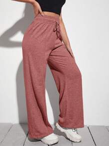 SHEIN EZwear 腰部抽繩闊腿褲 - 藕粉色 - 查看 5