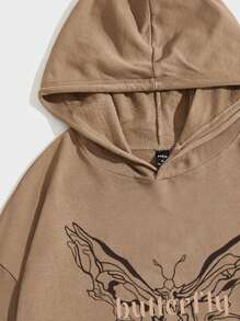 Manfinity VCAY Loose Fit Men Butterfly & Letter Graphic Drop Shoulder Hoodie, For Fall Winter - Brown - View 3