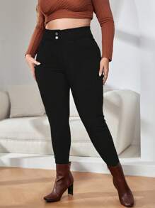SHEIN Essnce Kích thước lớn Thon gọn Quần jean - màu đen - Xem 5