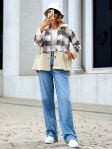 RueChic Women's Regular Fit Plaid Patchwork Jacket