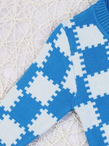 嬰兒男童色塊釦扣羊毛衫 - 藍色 - 查看 3