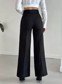 EURMUSE High Waist Belted Wide Leg Pants - Black - View 2