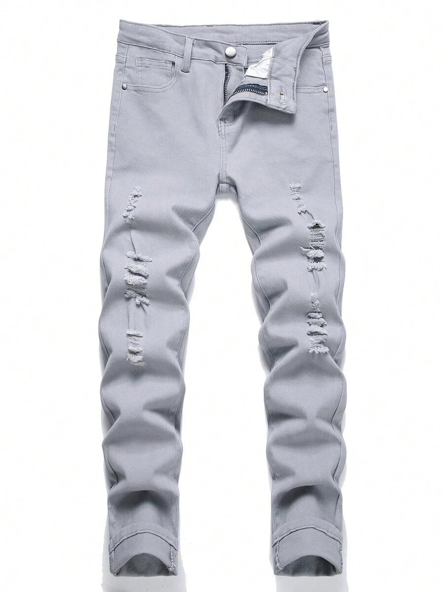 Boys' Ripped Jeans For Big Kids - Light Grey - View 1
