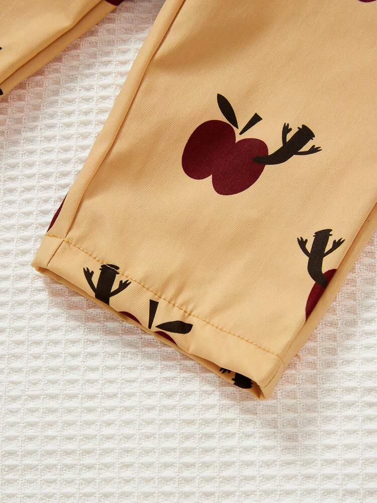 Baby Girls' Apple Pattern Collar Suit Jacket And Pants Set