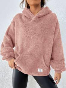 SHEIN EZwear 連帽毛絨外套 - 粉色 - 查看 1