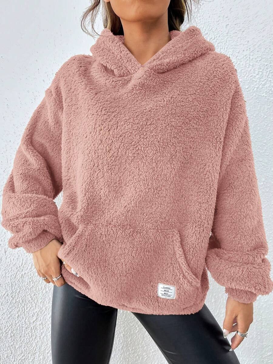 SHEIN EZwear 連帽毛絨外套 - 粉色 - 查看 1