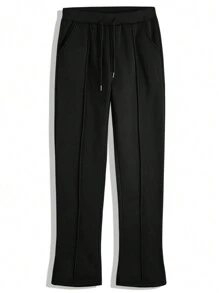 Manfinity Roghcode Pantalones de chándal holgados con estampado de letras para vacaciones, para regalos de esposo o novio, pantalones de chándal para hombres, pantalones de chándal apilados, pantalones de chándal de streetwear - Negro - Ver 2