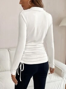 SHEIN 孕婦側抽繩T恤 - 白色 - 查看 2
