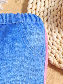 SHEIN Baby Mädchen Lässig Hose mit elastischem Bund und Farbblock Muster