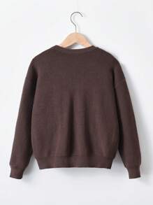 SHEIN 少年孩童實色針織開衫毛衣外套 - 咖啡棕 - 查看 2