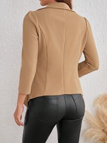 SHEIN Tall Women Long Sleeve Ruffle Hem Asymmetrical Blazer - Khaki - View 2