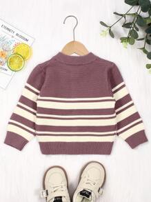 Em bé ( Con trai ) Single-breasted Sọc Áo chui đầu Áo len Mở - Màu tím - Xem 2