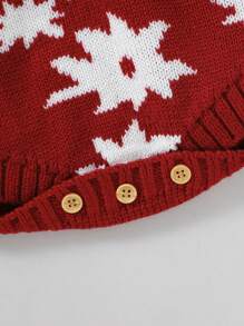 Baby Girls' Pattern Printed Raglan Sleeve Sweater Romper With Hat - Burgundy - View 4