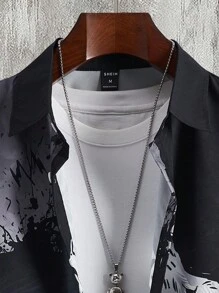 Manfinity LEGND 男裝紐扣前動物印花短袖襯衫 - 黑色 - 查看 3