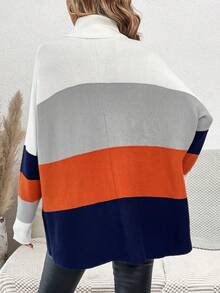 SHEIN Frenchy Color Block Turtleneck Batwing Sleeve Sweater - White - View 2