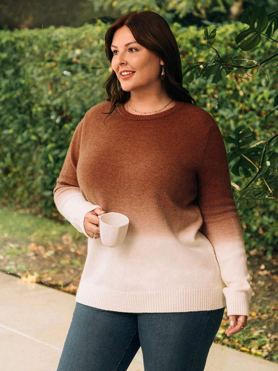 EMERY ROSE Plus Size Ombre Pullover Sweater